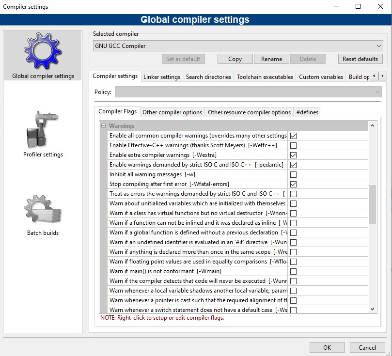 Compiler settings Warnings